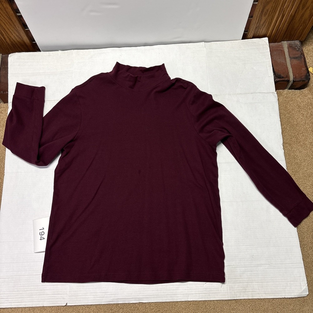 Club Room Men's XL Burgundy Mock Neck Long Sleeve Shirt 100% Cotton